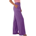 thumbnail image 3 of Palazzo Pants for Women Dqueduo Women's Casual Solid Color Pleated Elastic Waist Pocketed Linen-Look Straight Leg Pants, 8 Colors Purple S, 3 of 9