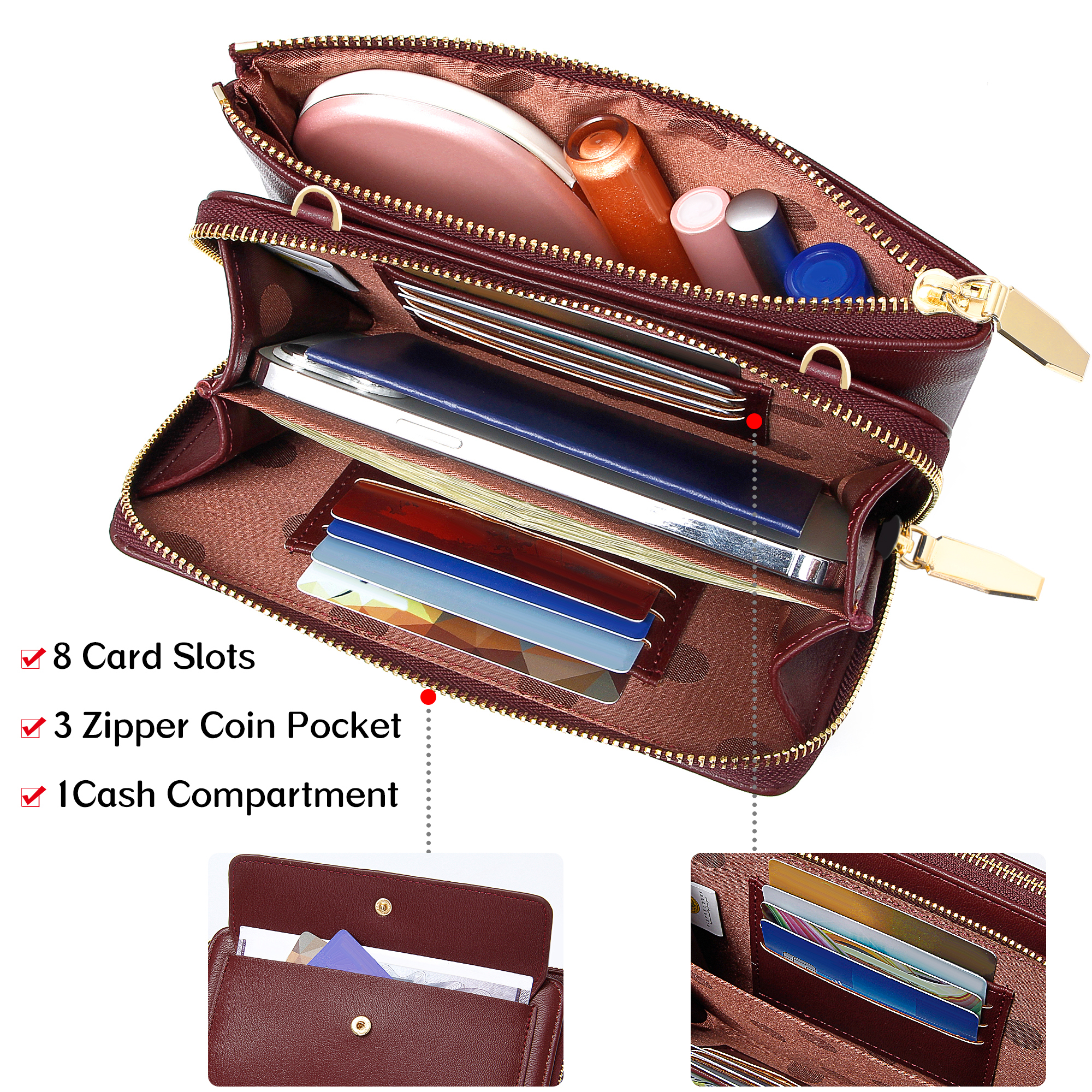 Badiya Small Crossbody Bag for Women Cell Phone Wallet Purse Mini Shoulder Handbags with Card Slots