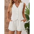 thumbnail image 5 of Women'S 2 Piece Outfits Vest Waistcoat Dressy Casual Sets Wide Leg Short Pants Suits White M, 5 of 9