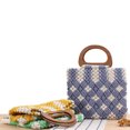thumbnail image 3 of Bolso de mano para mujer, bolso bohemio de playa a cuadros hueco tejido, bolso de mano Irfora Morado, 3 of 6