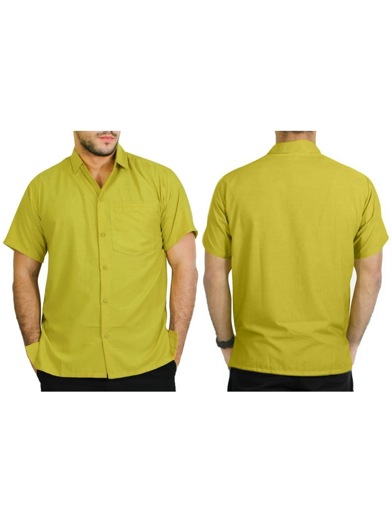 mustard dress shirt short sleeve BESPOKE - Mens Yellow Button Up Short Sleeve Dress Shirt - Modern Fit - 172120