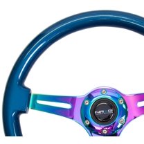 NRG Classic Wood Grain Steering Wheel (350mm) Blue Pearl/Flake Paint w/Neochrome 3-Spoke Center