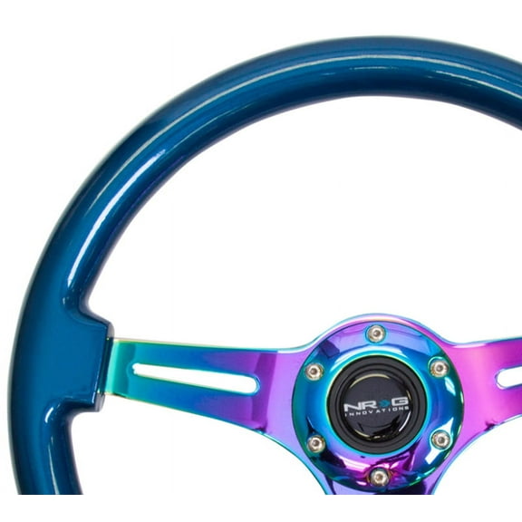 NRG Classic Wood Grain Steering Wheel (350mm) Blue Pearl/Flake Paint w/Neochrome 3-Spoke Center