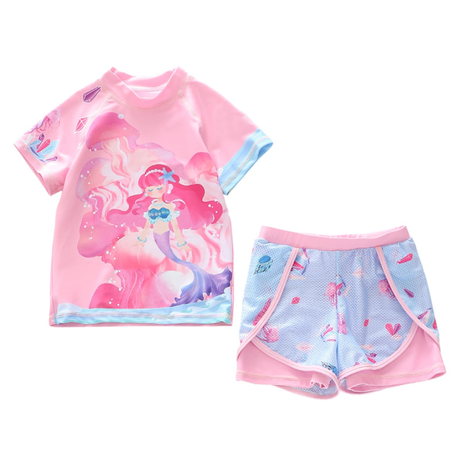 Phenas Girls Swimsuits Two Piece Rash Guard Set Short Sleeve Bathing