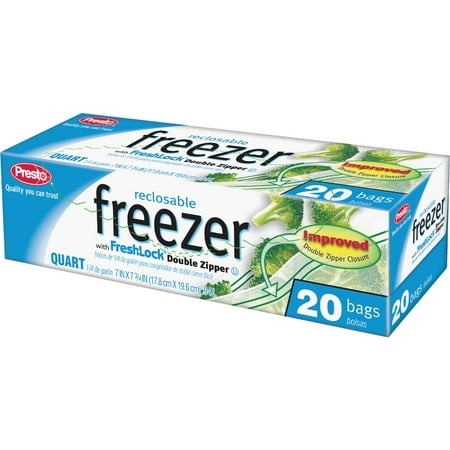 Presto Zipper Reclosesable Freezer Bags, Quart, 20 Ct