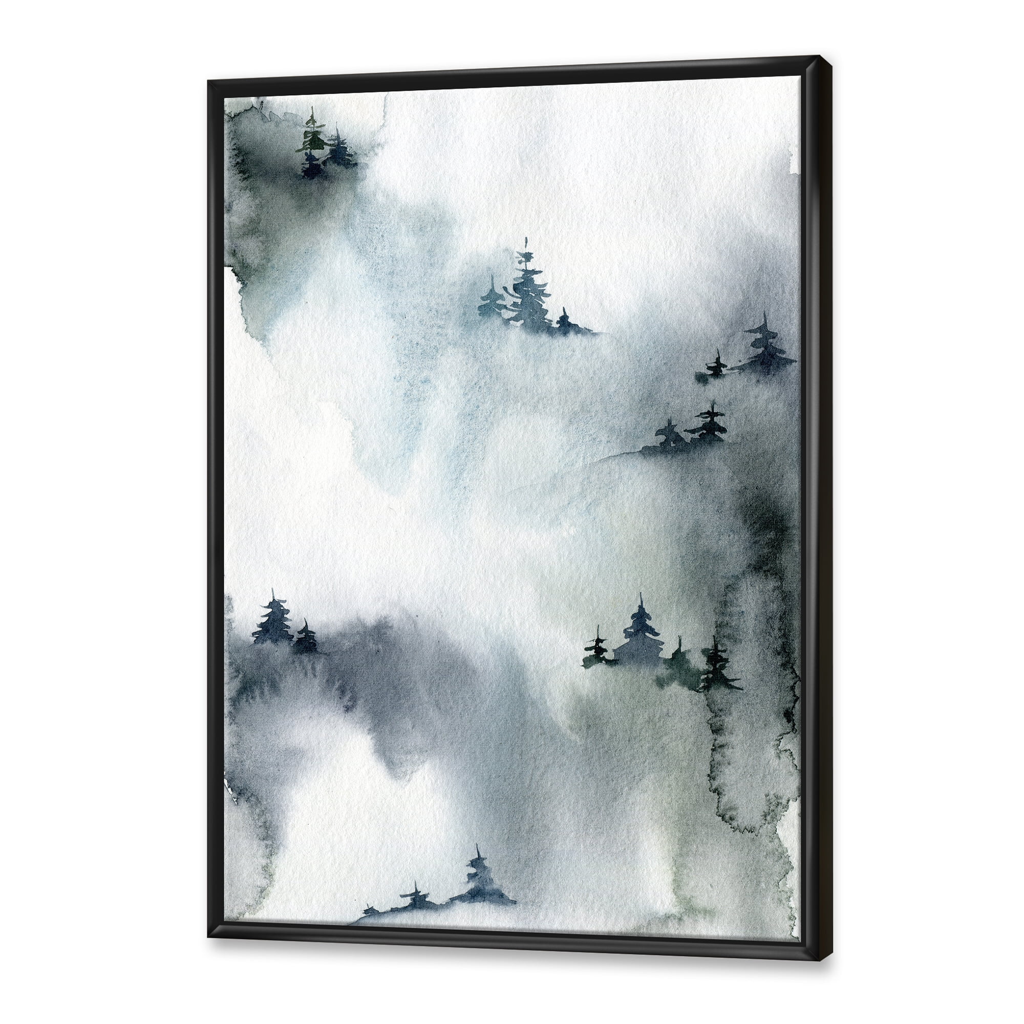 Designart 'Minimalistic Snowy Fir Trees With Winter Forest' Modern Framed Canvas Wall Art Print