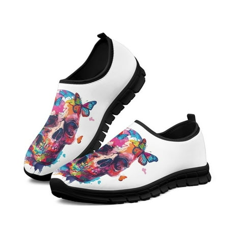 Leisure Women Flat Shoe Painting Skull Butterfly Lightweight Comfort Sneakers Breath Mesh Shoes Female Loafers