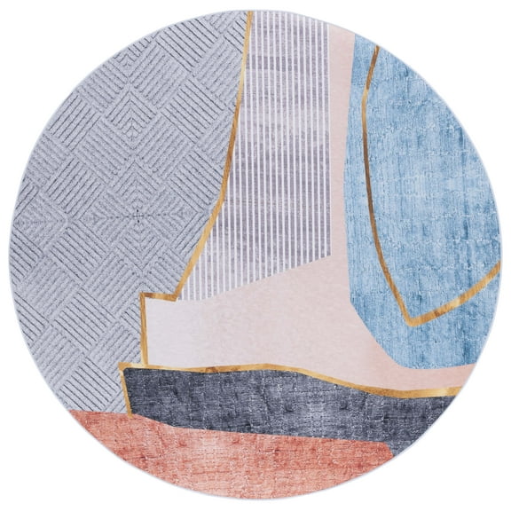 SAFAVIEH Tacoma Boyce Abstract Machine Washable Area Rug, Beige/Blue, 5' x 8' Oval