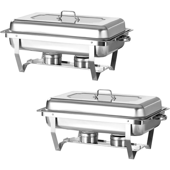 EVGTTI 2 Pack 8QT Chafing Dish for Buffet with Full Size Pan, Stainless Steel Chafing Dish Buffet Set High Grade Chafers and Buffet Warmer Set for Any Party and Catering
