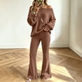 thumbnail image 2 of VISALY Women Two Piece Outfit Sets Off Shoulder Long Sleeve Knit Sweatshirts Sweater Loose Fit Flared Pants Casual Athleisure Sweatsuit Trendy Lounge Travel Workout Matching Tracksuit Khaki Xxl, 2 of 9