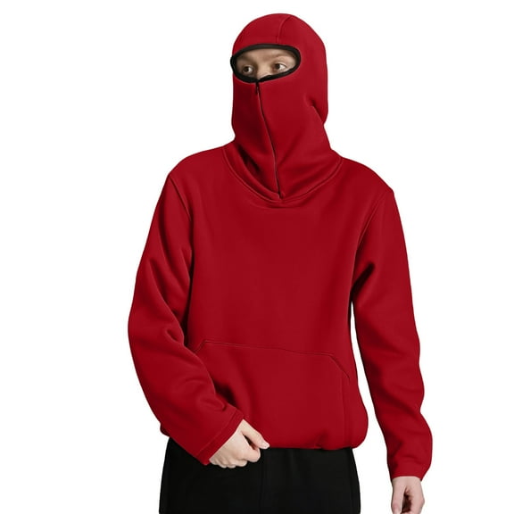 Aihuaihua Balaclava Hoodie for Men, Loose Masked Zipper Sweatshirt with Pocket