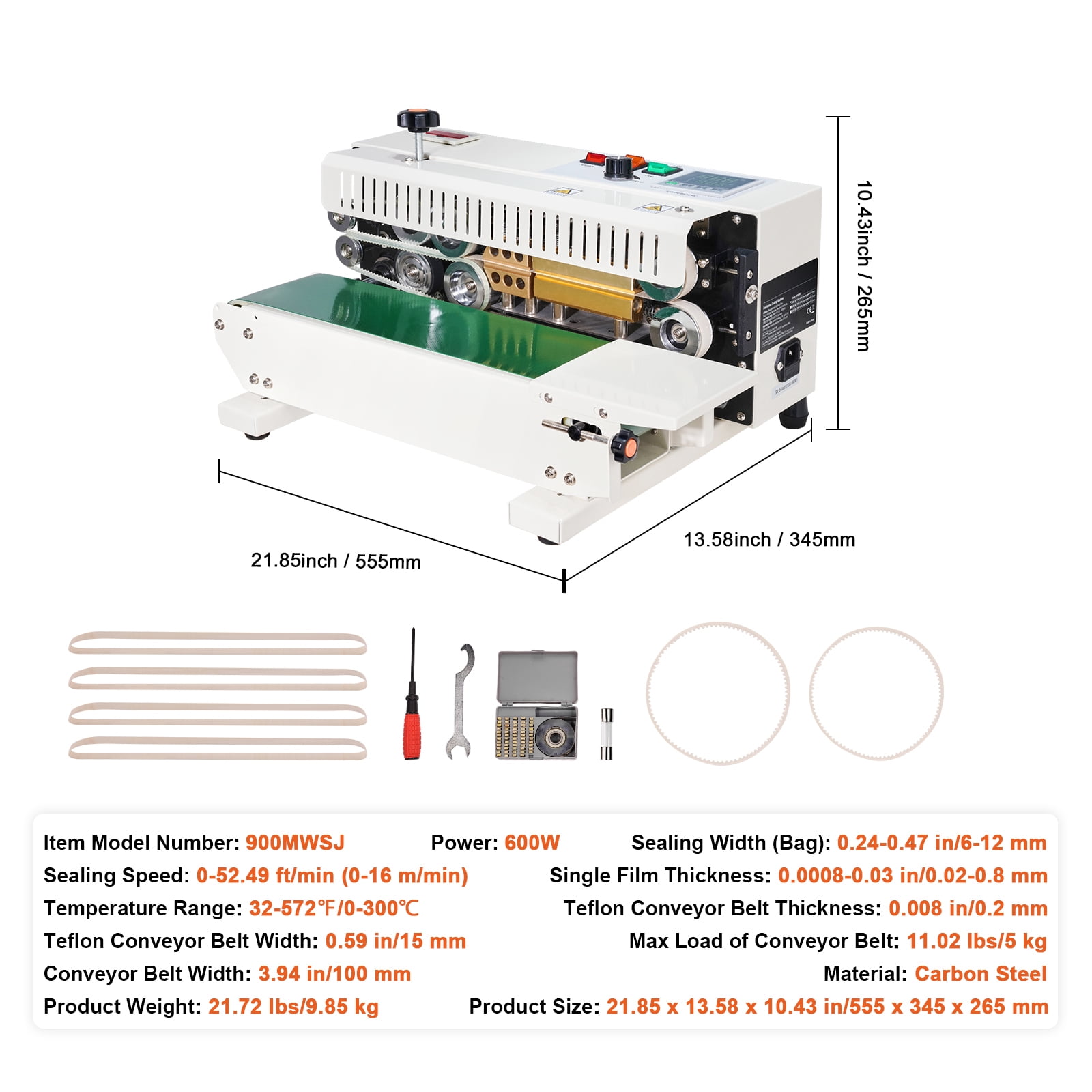 KFFKFF Bag Sealer, Horizontal Continuous Band with Adjustable 6-12mm Seal Width, Digital Temp Control, Suitable for 0.02-0.8mm Plastic Bags, Includes Count Feature