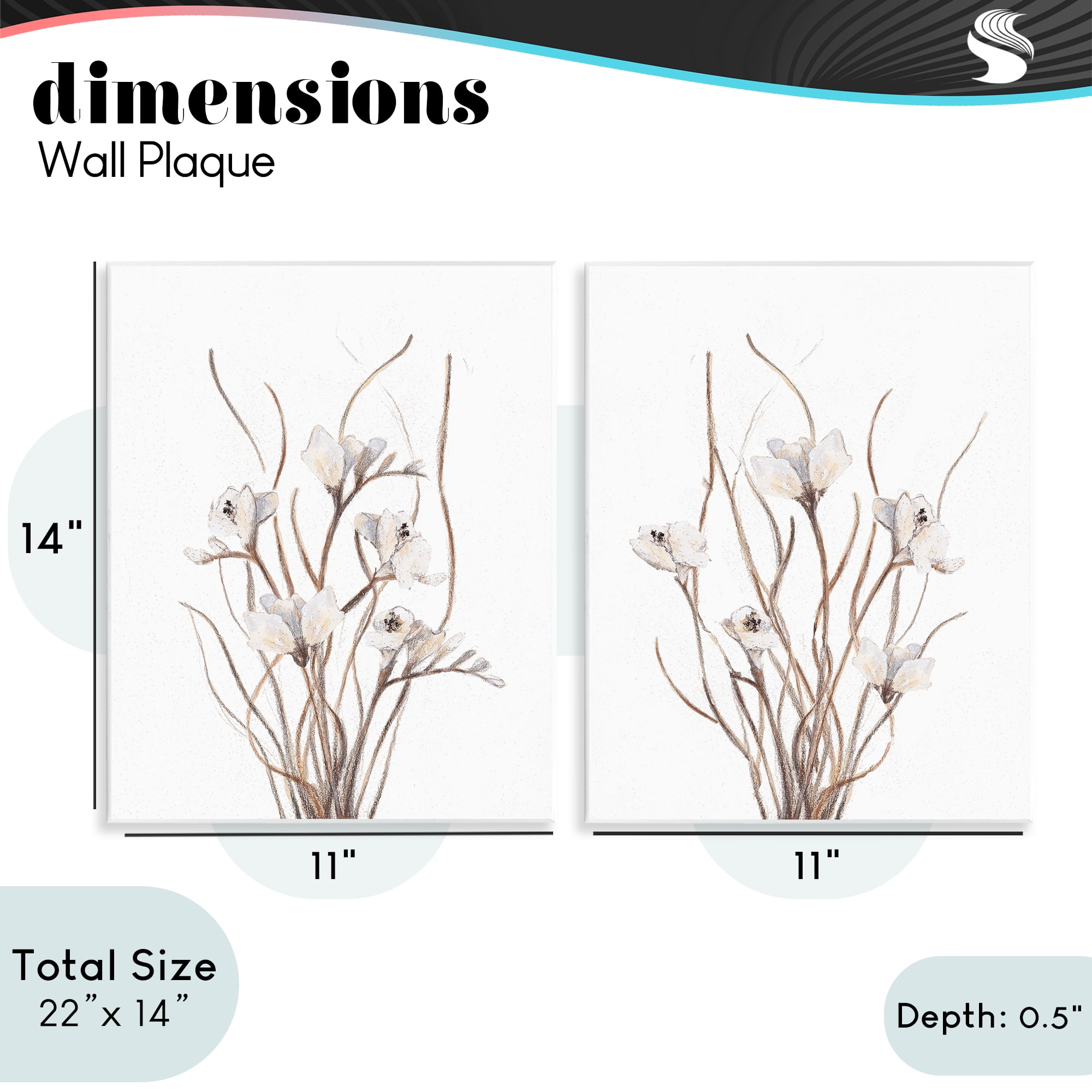 Stupell Industries Curly Branches Wildflowers 2 Piece Wall Plaque Art Set, design by Lanie Loreth
