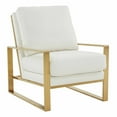 thumbnail image 3 of LeisureMod Jefferson Modern Leather Arm Chair with Gold Frame Set of 2 and Octagonal Coffee Table with Gold Geometric Base for Living Room (White), 3 of 14
