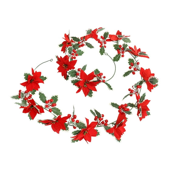 dajkiuy 6.56FT Christmas Garland with Red Poinsettias Berries, Artificial Berries Garland Poinsettia Christmas Decorations for Indoor Outdoor Fireplace Winter Holiday Xmas Home Decor
