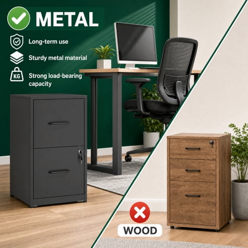2-Drawer Lockable Metal File Cabinet with Anti-Tip Kit, Vertical Under Desk Steel Filing Cabinet with Adjustable Hanging Rails, Black