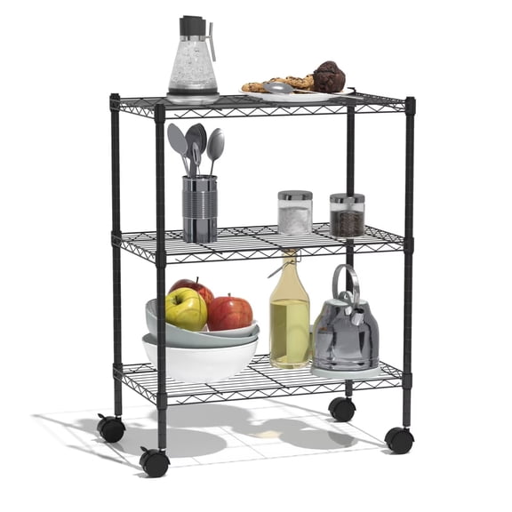 YRLLENSDAN 3 Tier Standing Shelving Unit Adjustable, Rolling Racks for Storage, Wire Storage Shelf with Wheels, 450 lbs, for Laundry Bathroom Kitchen Pantry Closet Garage,Black