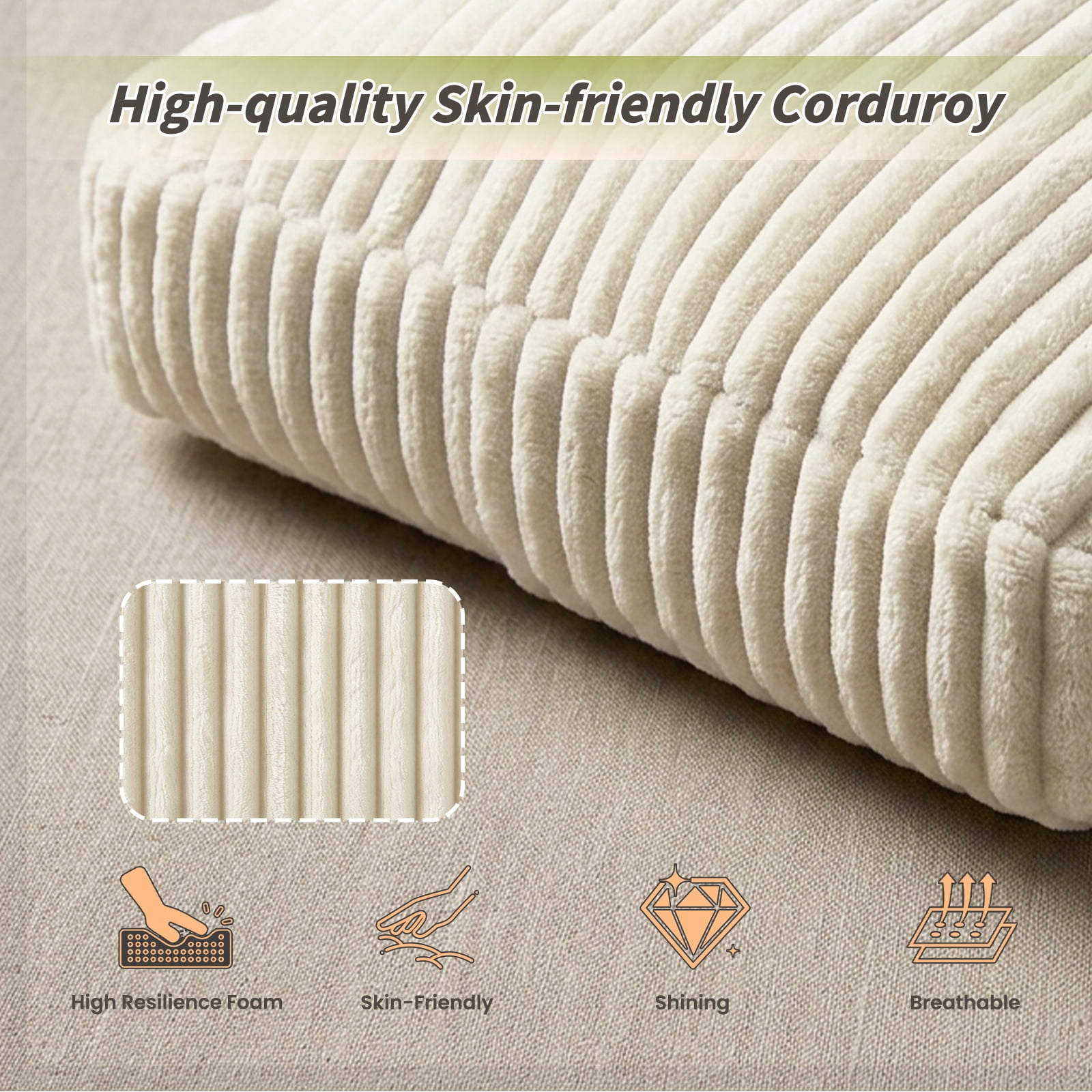 Garitin Bed Surround and King Size Upholstered Bed Frame, Corduroy Cushioned Bed Surround with High Density Sponge for Bedroom, Cream