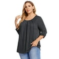 thumbnail image 5 of Women Plus Size Pleated Flowy Top 3/4 Roll Sleeve Casual Loose Blouse Round Neck Tunic Shirt Long Sleeve Black XL, 5 of 9