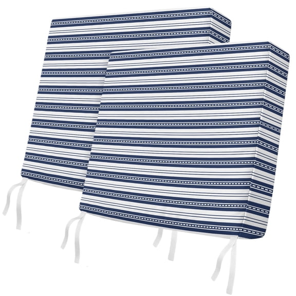 Outdoor Patio Cushion Covers 2 Pack Navy Blue Lines Stripe Chair Pads Slipcovers with Ties & Zipper Waterproof Seat Cover Set Classic Striped Seat Cushion Covers for Outdoor Couch Sofa 24x24 Inch
