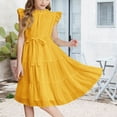 thumbnail image 2 of Ruyang Teen Girls Swing Flowy Dress Ruffles Short Sleeve Midi Smocked Dresses Summer Casual Elegant Crew Neck Dress Clothes, 2 of 6