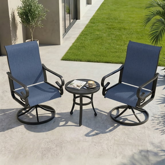 Nuu Garden 3-Piece Patio Bistro Set, All Weather Breathable Textilene Swivel Chairs and Side Table, Outdoor Patio Furniture Set, Blue