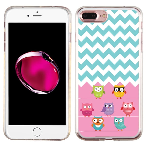 Slim-Fit Case for Apple iPhone 8 PLUS / 7 PLUS, OneToughShield ® Premium TPU Gel Protector Phone Case - Chevron/Teal/Owl