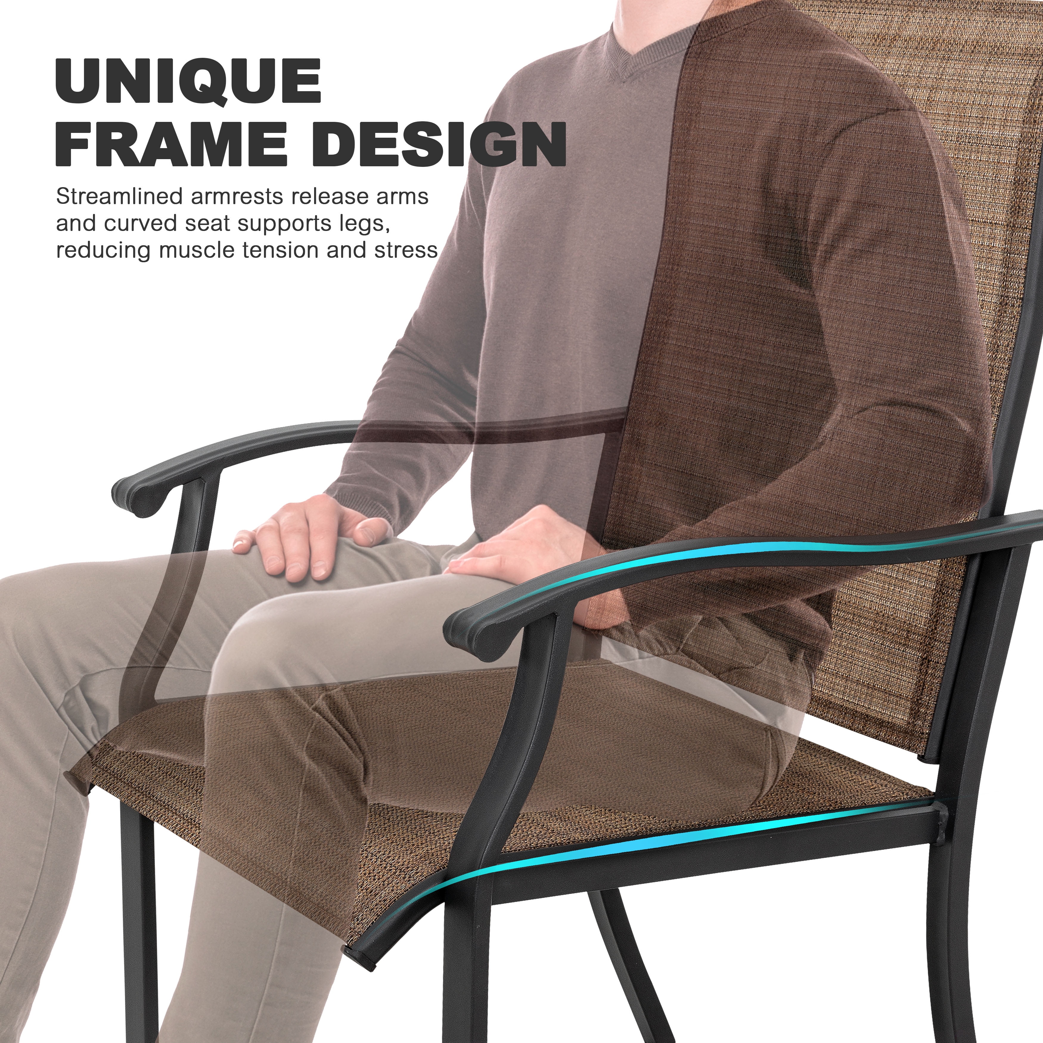 Nuu Garden Patio Chairs Set of 2, Outdoor Dining Chairs High Back with Metal Frame and Textilene Sling, Lawn Chair, for Garden, Backyard, Porch, Brown