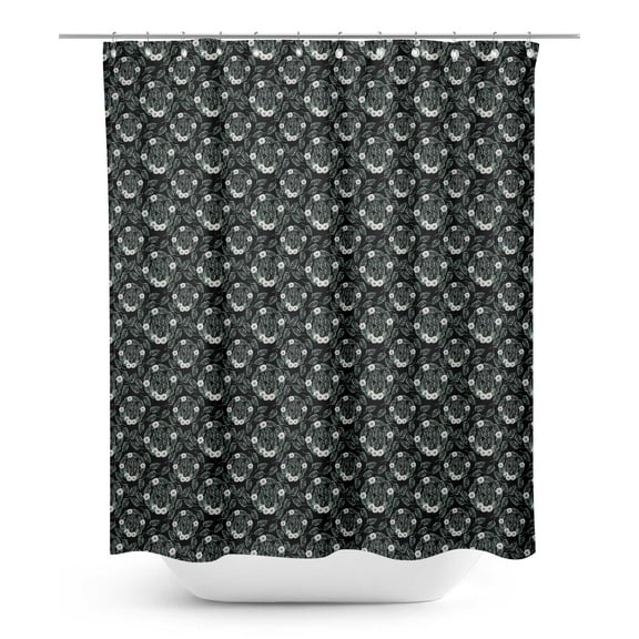 S4Sassy Black Anemone & Leaves Printed Bathroom Curtain Waterproof Shower Drapes-60 x 70 Inch