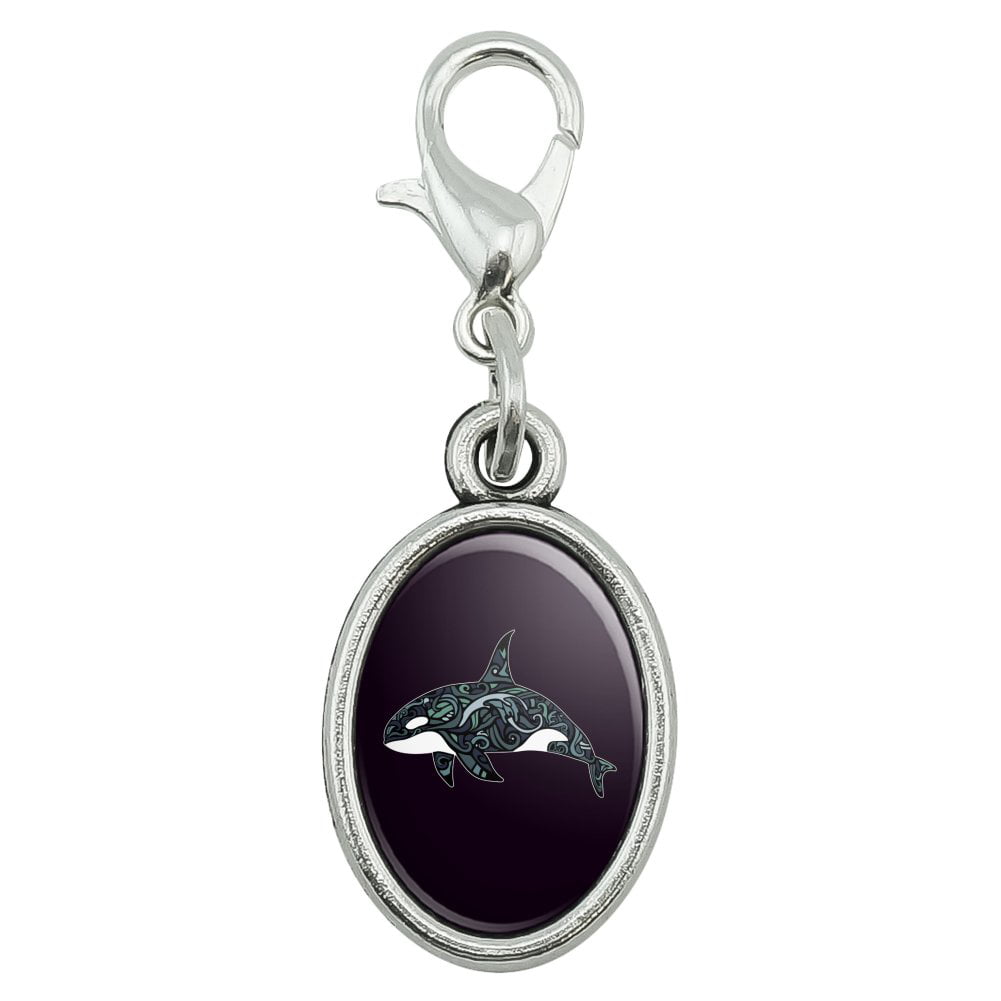 GRAPHICS & MORE Killer Whale Orca with Waves Antiqued Bracelet Pendant Zipper Pull Oval Charm with Lobster Clasp 