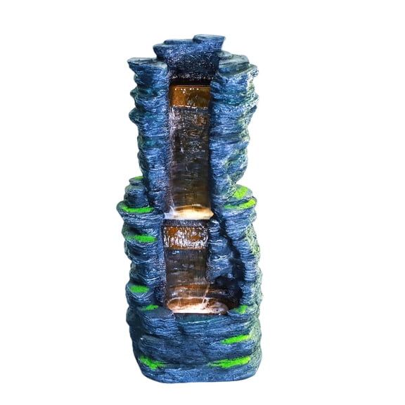 Outdoor Resin Water Fountain With LED Lights,39.37 Inch Tiered Garden Waterfall Feature For Patio, Yard, Deck Decor