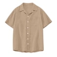 thumbnail image 5 of Qwertyu Men's Linen Shirts Short Sleeve Button Up Lightweight Summer Casual Pocket Solid Color Beach Shirts with Pocket Khaki 2XL, 5 of 7