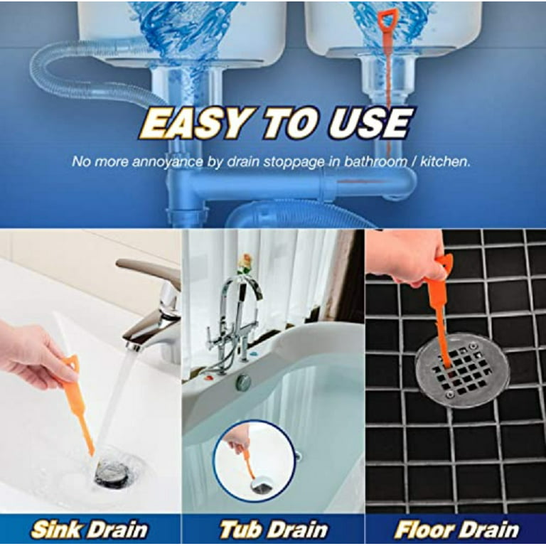 Hair Drain Clog Remover Cleaning Tool Pipe Snake Shower drain with 25 Inch  3 Packs Plastic sink snake & 1 Pack Drain Relief Tool for Kitchen Sink Bath