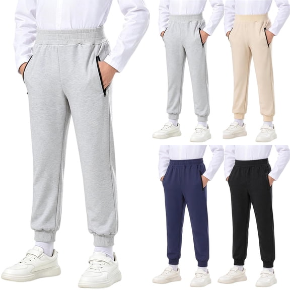 Bixock Boys Sweatpants High Waist with Side Pockets Kids Solid Color Loose Casual Joggers Comfortable Workout Activewear Boys Clothings Size 9-10Years
