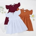 thumbnail image 3 of FAIWAD Toddler Girls Dresses Cotton Linen Ruffle Sleeve Dress Kids Summer Casual Beach Princess Sundresses 2-10Years, 3 of 4