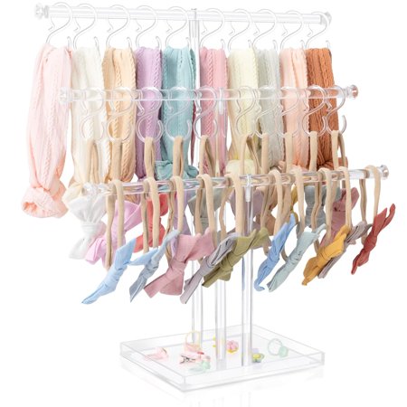 POVETIRE Headband Holder Stand Storage for Baby, 3 Tier Wooden Bow Organizer for Girls Hair Bows, Infant Hair Accessories Rack Display for Nursery Decor