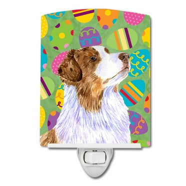 Caroline's Treasures LH9408CNL Australian Shepherd Easter Eggtravaganza Ceramic Night Light, 6x4x3", multicolor