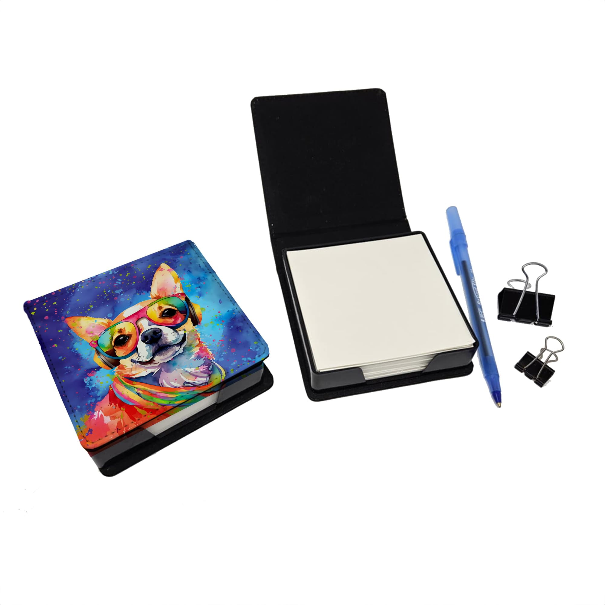 Caroline's Treasures Chihuahua Hippie Dawg PU Leather Note Paper Holder with Artist-Designed Cover, Desk Accessory, Office Gift