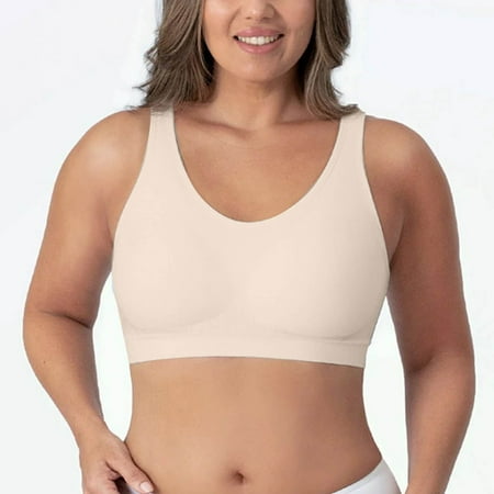 Crunowin Women s Seamless Bra  No Underwire Plus Size Traceless Solid Color Anti Shock Workout Undershirts Lingerie Khaki M