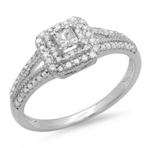 Dazzlingrock Collection 0.50 Carat (ctw) 14K Princess & Round Diamond Split Shank Bridal Halo Ring 1/2 CT, White Gold, Size 10