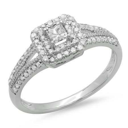 - Dazzlingrock Collection 0.50 Carat (ctw) 14K Princess & Round Diamond Split Shank Bridal Halo Ring 1/2 CT, White Gold, Size 4.5