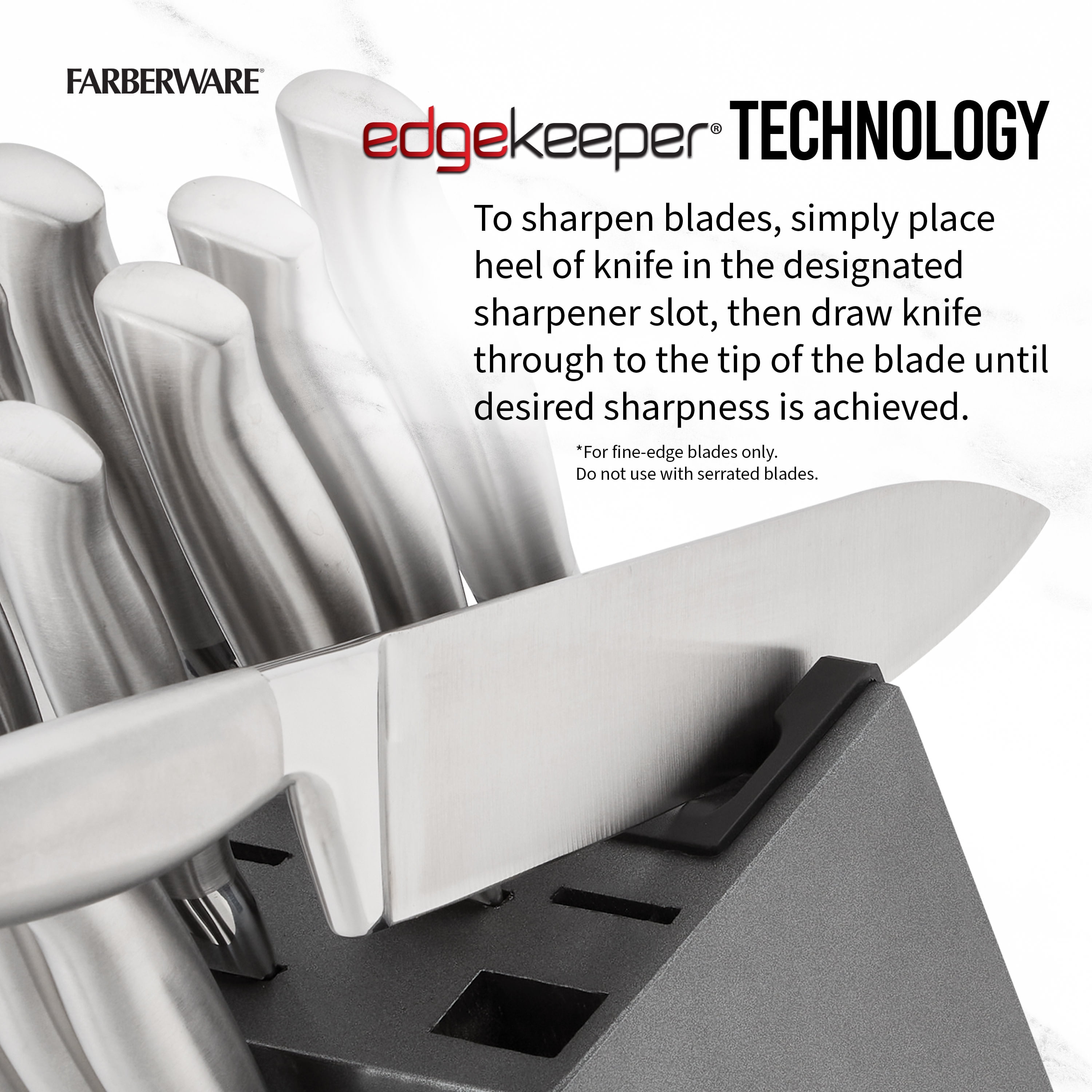 Farberware EdgeKeeper Professional 17-Piece Stainless Steel Knife Set Block Built-in Knife Sharpener