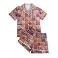 thumbnail image 5 of WTOBBY Ladies' Halloween Printed Pajama Set Loose Fit Casual Short Sleeve Top & Elastic Waist Shorts Two-Piece Sleepwear Comfortable Loungewear Home Outfit,Purple Pink 2XL, 5 of 6