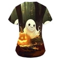 thumbnail image 3 of VKOYWKM Halloween Scrubs Women Short Sleeve V Neck Loose Fit Nurse Uniforms Pumpkin Ghost Graphic Working Uniforms Holiday Spooky Tops with Pockets, 3 of 4