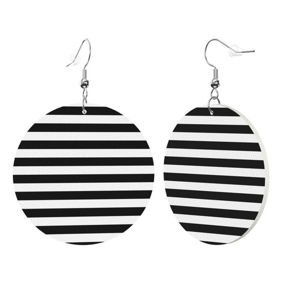 Leather Dangle Round Earrings For Women Black And White Stripe Circle Earrings Drop Jewelry