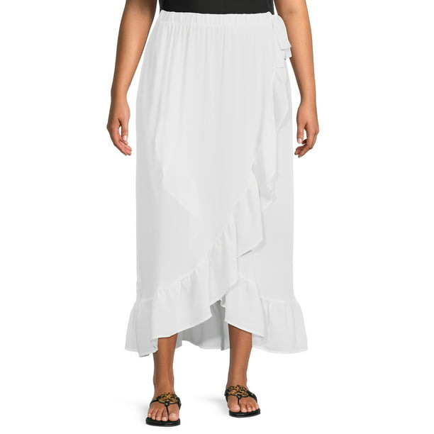 Time and Tru Women's and Women's Plus Ruffle Trim Skirt Cover Up ...