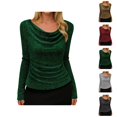 thumbnail image 1 of Sparkly Tops for Women 2026 Spring Fashion Long Sleeve Cowl Neck Stretch T Shirts Going out Tops Rave Outfit, 1 of 8