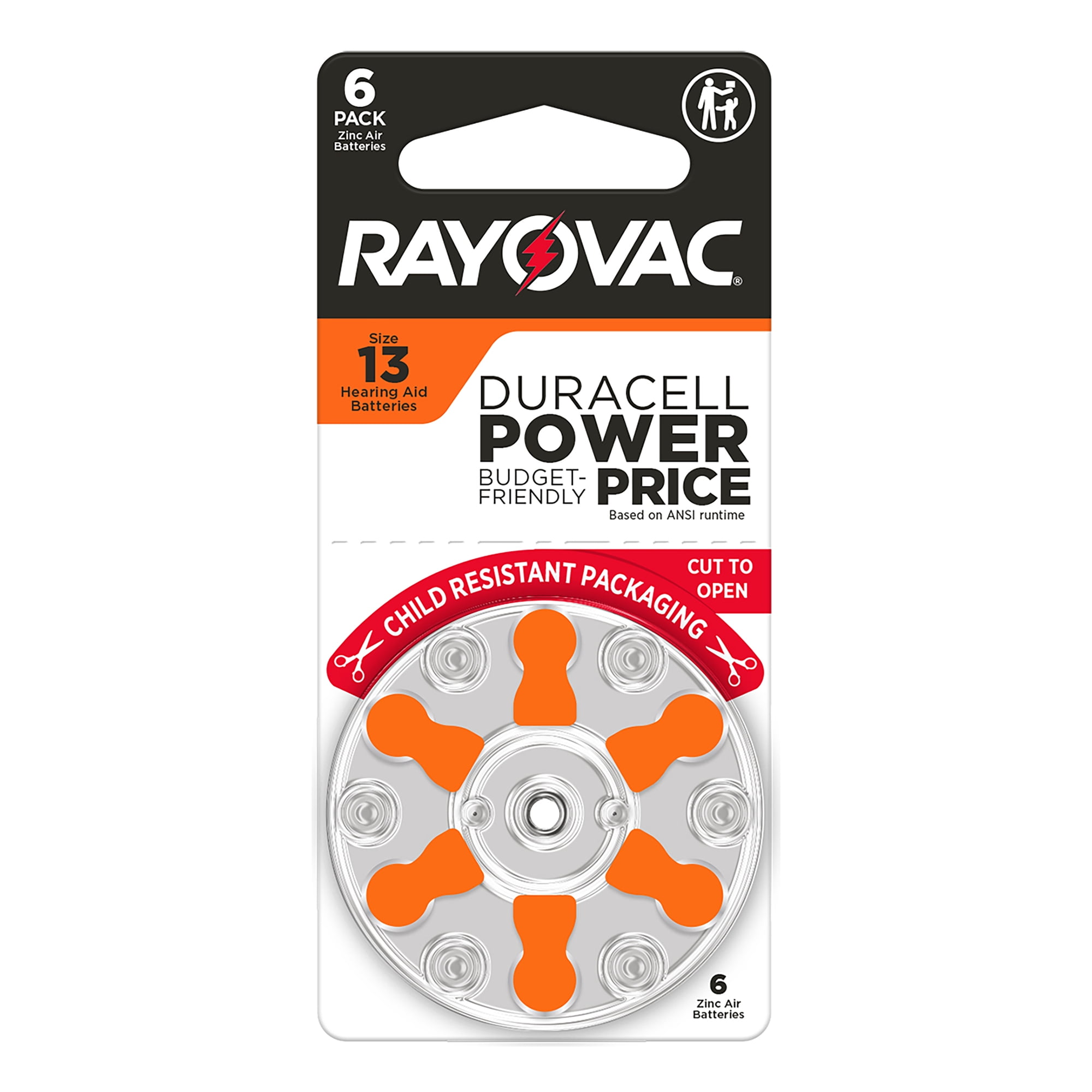 Rayovac Zinc Air Hearing Aid Battery Size 13 - 6 Pack