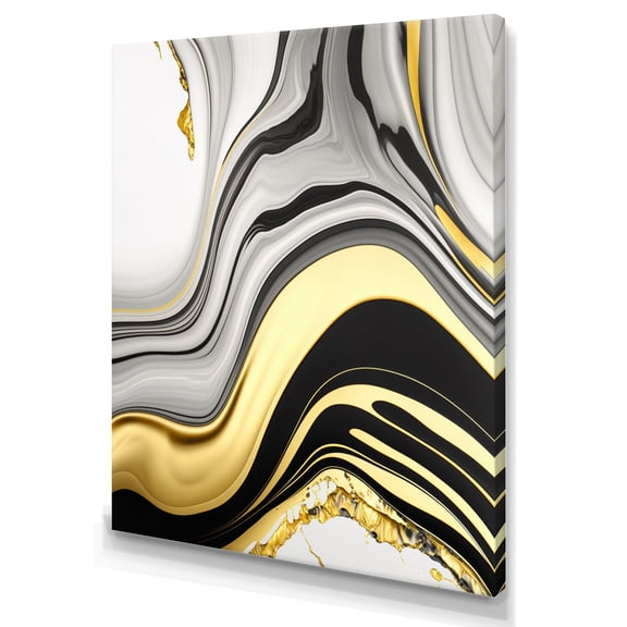 Designart Abstract Geode Marble Waves Gold III Canvas Wall Art