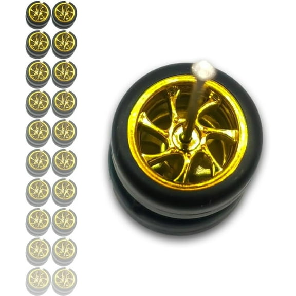 Hot 1/64 Wheels for 1:64 Diecast Model Cars (Gold Electroplated, 10 Sets / 1 Box), Sporty, JDM, Muscle, Off-Road Style Miniature Modified Accessories